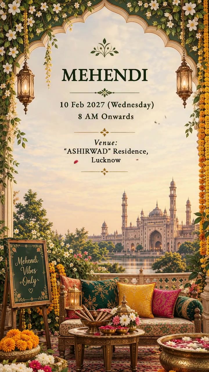 Mehendi: Wednesday 10 February 2027, 8 AM onwards, at “Ashirwad” Residence, Lucknow.