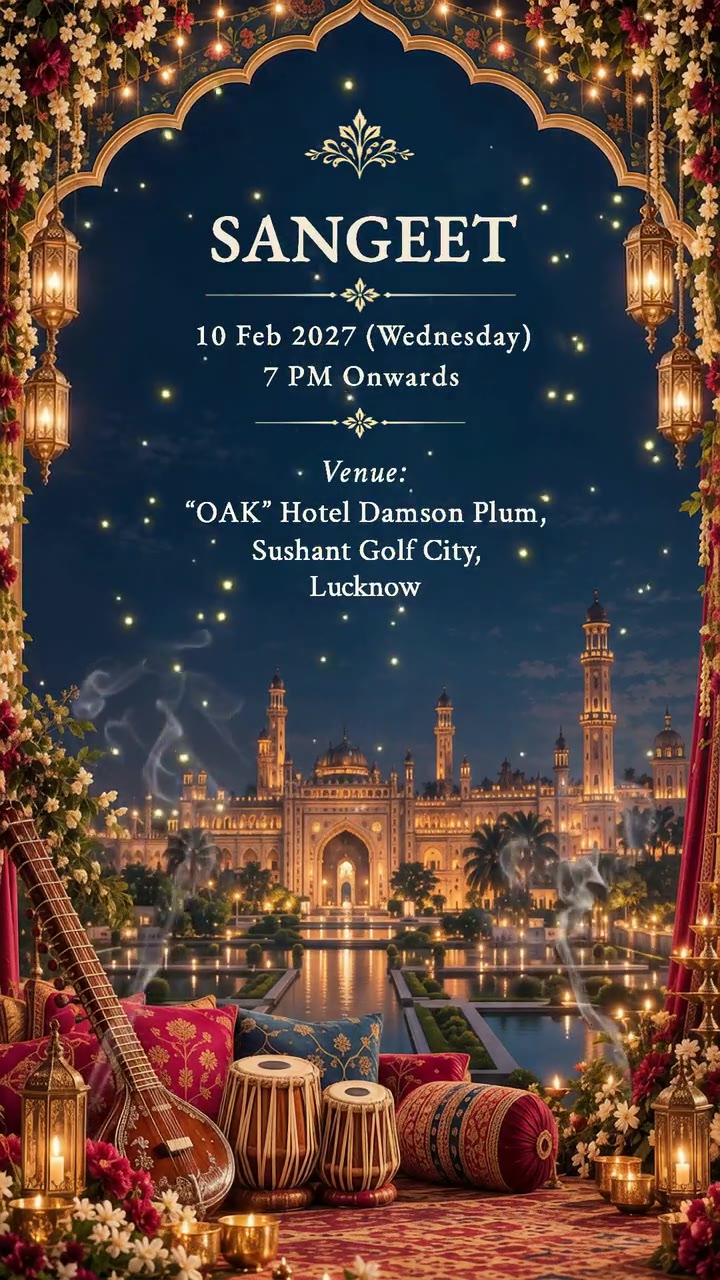 Sangeet: Wednesday 10 February 2027, 7 PM onwards, at “Oak”, Hotel Damson Plum.