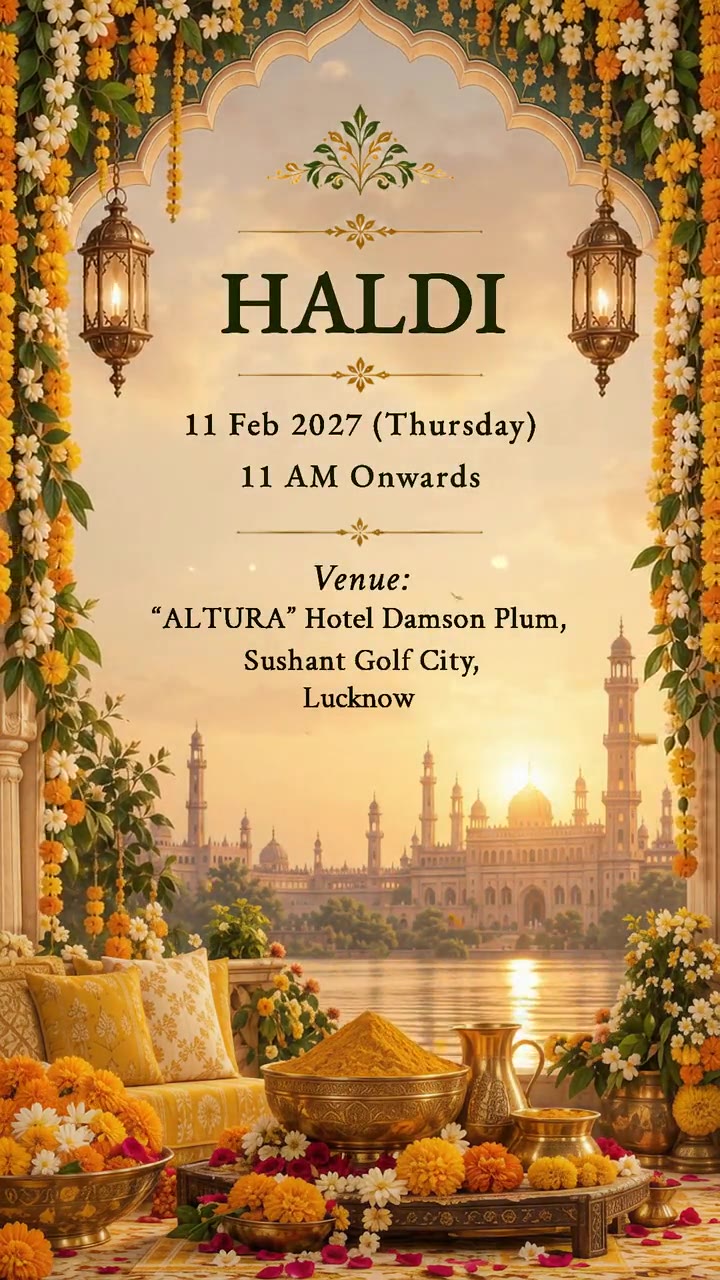 Haldi: Thursday 11 February 2027, 11 AM onwards, at “Altura”, Hotel Damson Plum.